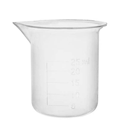 EISCO (Pack of 12) Plastic Beaker, 25ml - Polypropylene Plastic - Raised Graduations, Tapered Spout - Euro Design