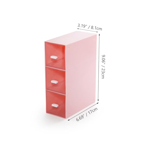 Desk Organizer 3 Drawers, Stackable Makeup Organizer, Small Toolbox - color: 1 Tall Layer & 3 Drawers, Pink