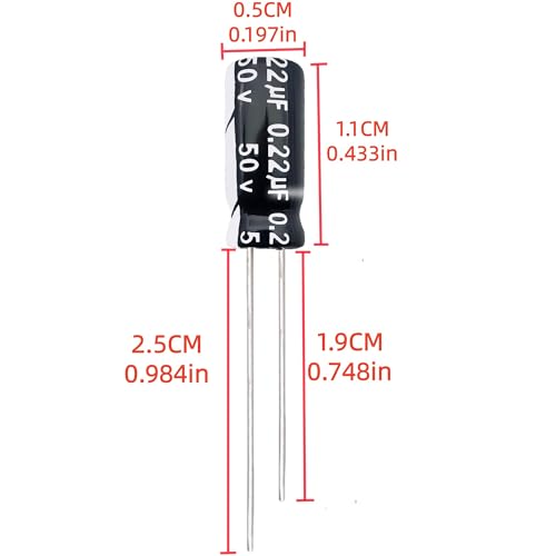 Electrolytic Capacitor YYipdian 0.22uF 50V 5x11mm High Temperature Resilience Aluminum Capacitors (Pack of 20) - size: 0.22uF 50V 5x11mm 20PCS