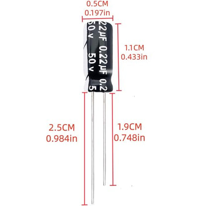 Electrolytic Capacitor YYipdian 0.22uF 50V 5x11mm High Temperature Resilience Aluminum Capacitors (Pack of 20) - size: 0.22uF 50V 5x11mm 20PCS