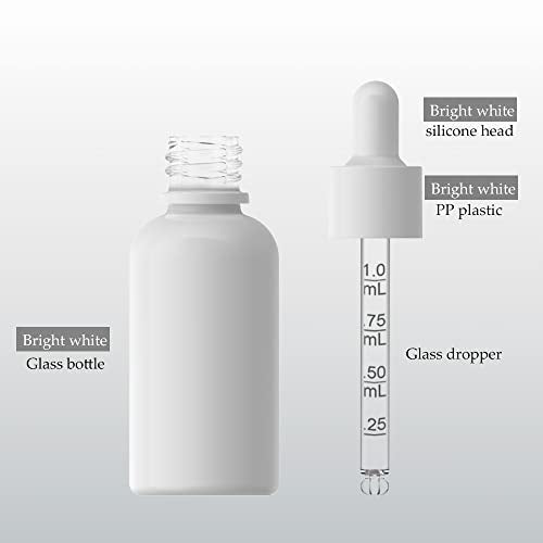6PK 1oz White Coated Glass Dropper Bottles (30ML) with Glass Eye Droppers - color: White 6pack