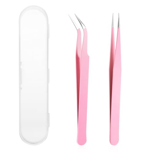 2 Pcs Sticker Tweezers, Craft Tweezers Scrapbooking Tools Precision Tweezer Pink Cute Crafting Tweezer for Stickers Lashes Electronics Scrapbooking (Pink) - color: Pink