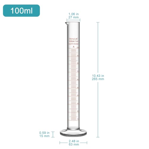 stonylab Class A Graduated Cylinder, 100 ml Borosilicate Glass High Precision Measuring Cylinder with Clear Scale and Stable Base for Laboratory Liquid Measurement - size: 100 ml