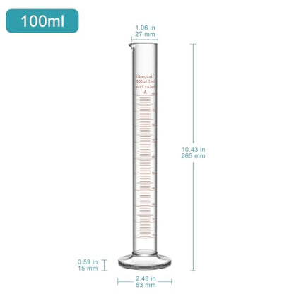 stonylab Class A Graduated Cylinder, 100 ml Borosilicate Glass High Precision Measuring Cylinder with Clear Scale and Stable Base for Laboratory Liquid Measurement - size: 100 ml
