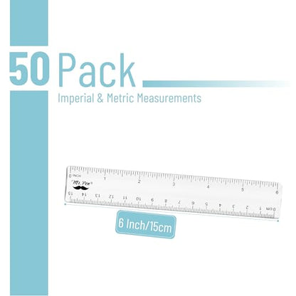 Mr. Pen- Bulk Plastic Rulers, 6 Inch, 50 Pack, Easy-to-Read Markings - color: Clear, size: 50 Pack 6 Inch
