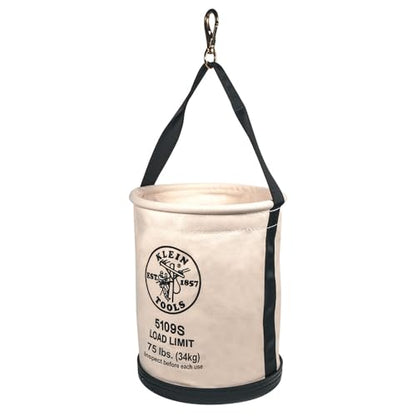 Klein Tools 5109S Canvas Bucket, Straight Wall Tool Bucket Swivel with Swivel Snap, 75-Pound Load Rated - style: Swivel Snap Hook