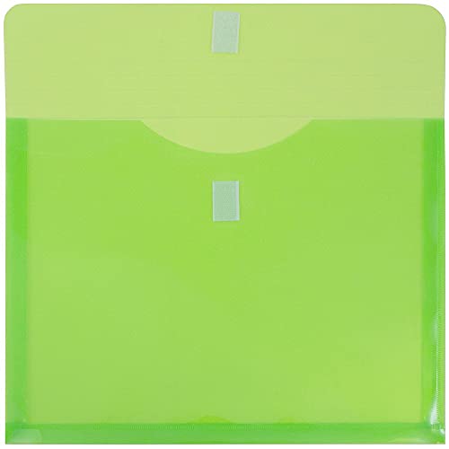 JAM PAPER Plastic Expansion Envelopes with Hook & Loop Closure - Letter Booklet - 9 3/4 x 13 with 1 Inch Expansion - Lime Green - 12/Pack - color: Lime Green, size: 1" Expansion