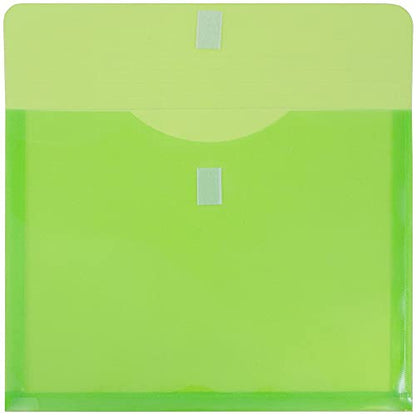 JAM PAPER Plastic Expansion Envelopes with Hook & Loop Closure - Letter Booklet - 9 3/4 x 13 with 1 Inch Expansion - Lime Green - 12/Pack - color: Lime Green, size: 1" Expansion