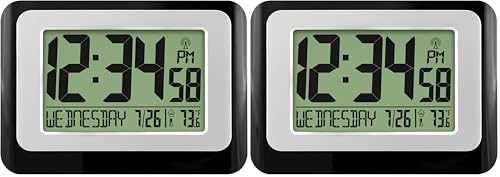 La Crosse Technology W88631 Digital Atomic Black Wall Clock with Temperature,(Pack of 2) - color: Black, size: 6.25 x 5.25 x 2.50 (Pack of 2)