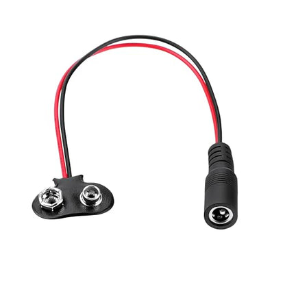 9v Battery Eliminator Snap Connector Conversion Adapter to 5.5mm Female DC Barrel Jack Connection Only - Replace 9-Volt Batteries