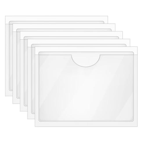 Tupalizy 10PCS Clear Adhesive Index Card Holder with Top Open Small Plastic Card Sleeves Pockets for Storage Bins Boxes Organizing Label Notebooks Name Tags Classroom Desk Planners,5.1x3.7Inch - size: 5.1x3.7 Inch