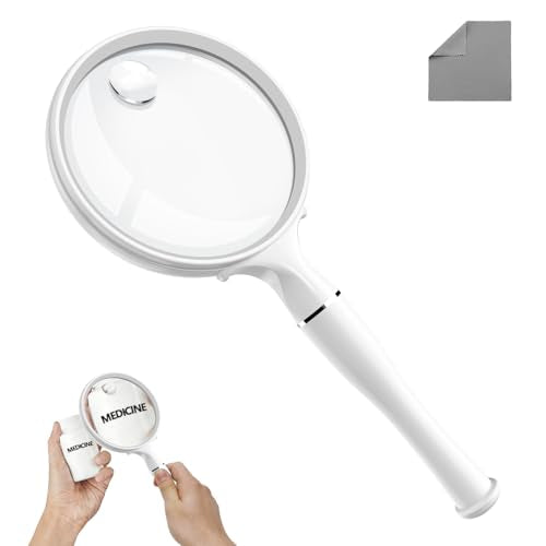 10X 30X Magnifying Glass, 90MM Anti-Glare Acrylic Lens, Handheld Reading Magnifier for Elderly and Fine Craft Observation - color: White