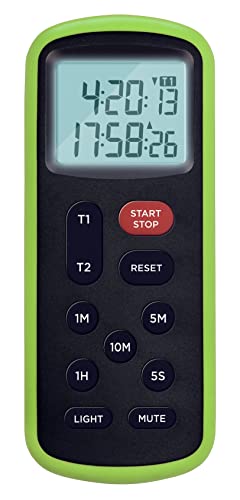 Lavatools KT8 Digital Kitchen Dual Timer & Stopwatch, Backlight, Ultra Loud Alarm, Mute Function, Quick-Set Buttons, Hang Hole, Magnetic for Cooking and Classroom with Lanyard - color: Lime