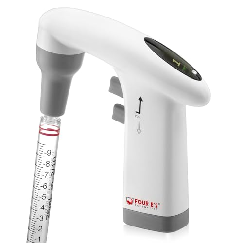 4E's USA Electric Pipette Filler for High-Volume 0.1-100ml, 4-Level Speed Control and Built-in 1600mAh Battery, LCD Display and Autoclavable Silicone Clip
