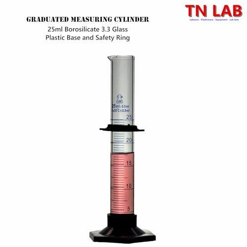 TN Lab 25ml Graduated Measuring Cylinder Borosilicate Glass with Plastic Base 25 ml 10-Pack