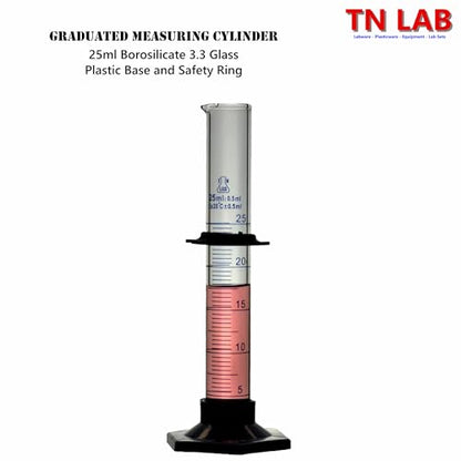 TN Lab 25ml Graduated Measuring Cylinder Borosilicate Glass with Plastic Base 25 ml 10-Pack
