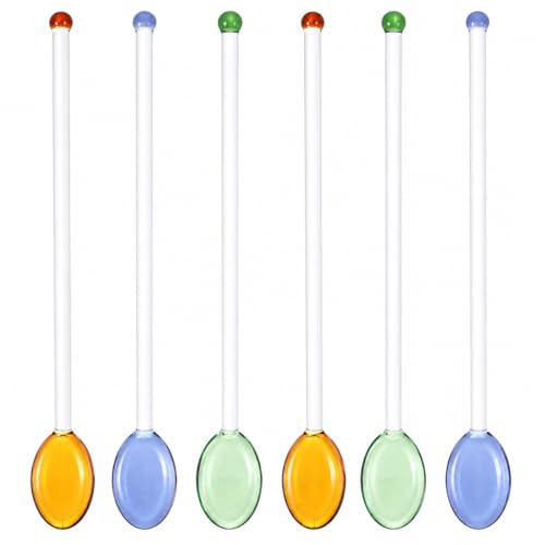 IMIKEYA 6-Pack Glass Swizzle Sticks for Cocktails with Spoon Ends