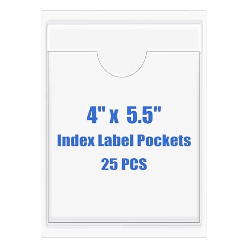 Origin-Joy 25 PCS Self-Adhesive Index Label Pockets, Clear Plastic Peel & Stick Card Holders with Top Open for Loading (4 x 5.5 inch) - size: 4 x 5.5 inch, style: Vertical