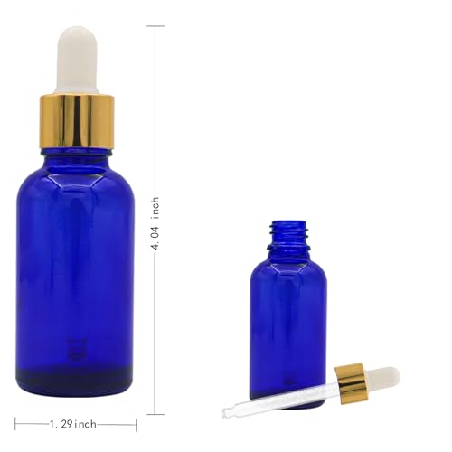 12 Pack Blue Glass Dropper Bottle, 1 oz, with Eye Dropper and Gold Cap, Leak Proof Travel Bottle for Essential Oils/Chemistry Lab Chemicals/Cologne and Perfume - color: Blue, size: 1 Ounces