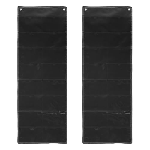 PATIKIL 2Pcs 4"x6" Index Card Holder Sleeve 16 Card Slots Organizer Black | PVC Clear Organizer Hanging Wall Pocket Chart Office Classroom Library Home Organization - color: Black