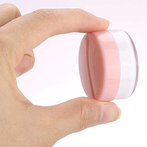 Refillable Cosmetic Sample Jars - 100 Pack 10g (0.35oz) Pink Small Travel Containers with Lids + 10 Mini Makeup Spatulas - BPA Free - color: Pink