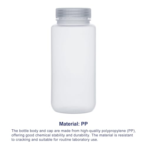 Labasics 2-Pack Wide Mouth Reagent Bottles, Polypropylene, Acid and Base Resistant, Leakproof Cap for Solvent Storage in Laboratory, 500 ml - size: 500 ml
