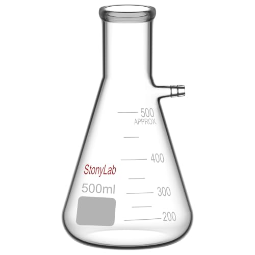 StonyLab Glass 500ml Heavy Wall Borosilicate Glass Filtering Flask, Bolt Neck with Tubulation, 500ml - size: 500 ml
