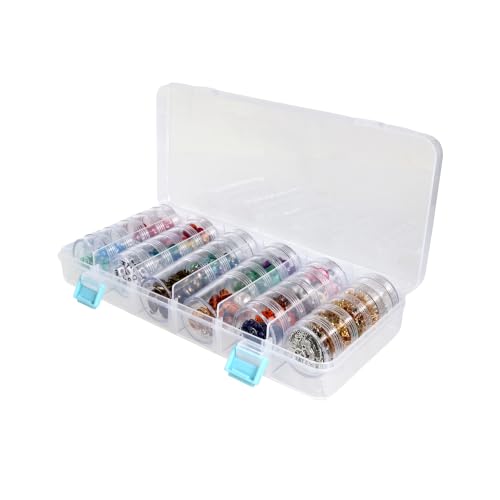 Everything Mary 28-Jar Bead Storage Organizer – Large Clear Case for Diamond Painting, Jewelry & Craft Beads – Durable Plastic Box with Screw-Top Jars for Diamond Art & Small Supplies