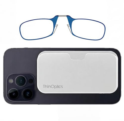 Always With You by ThinOptics Classic Readers + Attachable Glasses Case - color: White Case / Blue Frames