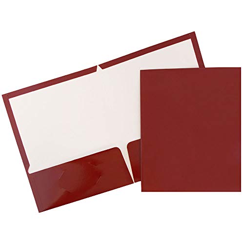 JAM PAPER Laminated Two Pocket Glossy School Folders - Letter Size - High Gloss Maroon Red - 6/Pack - color: Maroon, size: Pack of 6 Folders