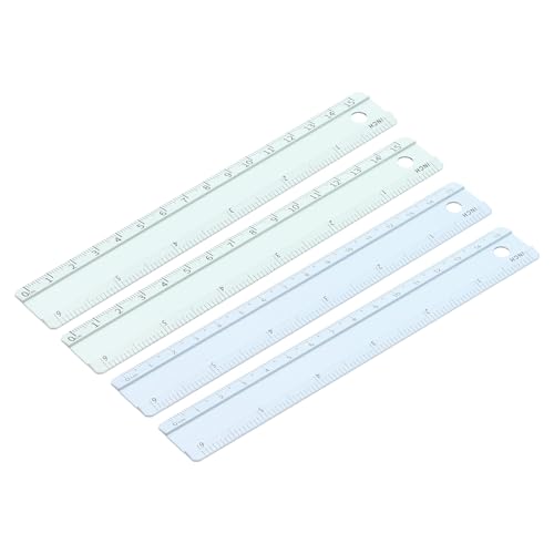 PATIKIL Metal Ruler 6"/15cm, 4Pcs Aluminum Straight Edge Ruler, Dual Scale - color: Green/Blue