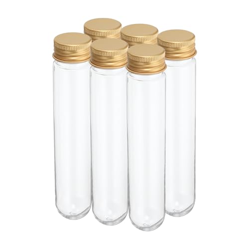 PATIKIL 80ml Plastic Test Tubes with Screw Caps, 6Pcs 156x30mm Tubes for Scientific Party Decoration Candy Bead Storage Bath Salt Lab Use, Gold Tone - color: Gold Tone, size: 80ml