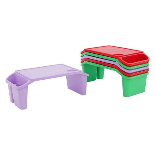 6 Pack Kids Lap Desk Tray with Storage Slots, Stackable Activity Tray - color: Red+green+purple