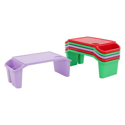 6 Pack Kids Lap Desk Tray with Storage Slots, Stackable Activity Tray - color: Red+green+purple