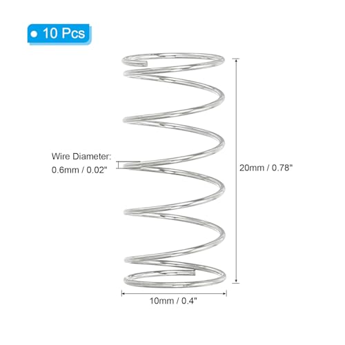 PATIKIL Compression Spring, 0.6mm Wire Dia x 10mm OD x 20mm L, 10 Pcs 304 Stainless Steel Mechanical Extension Small Springs Pen Springs Assortment Kit for Shop and Home Repairs - size: 0.6x10x20mm