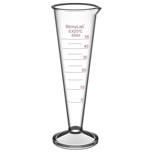 stonylab Graduated Cylinder, 1-Pack Borosilicate Glass Conical Measuring Cylinder Beaker with Wide Mouth and Pour Spout for Precise Measurement, 50 ml - size: 50 ml