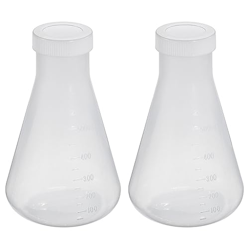PATIKIL 500ml Plastic Erlenmeyer Flask with Screw Caps, 2 Pack Narrow Mouth Conical Flask for Laboratory, Clear - size: 500ml
