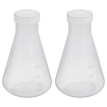 PATIKIL 500ml Plastic Erlenmeyer Flask with Screw Caps, 2 Pack Narrow Mouth Conical Flask for Laboratory, Clear - size: 500ml