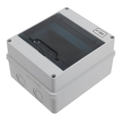 6 Way Circuit Breaker Box, Plastic Light Grey Distribution Protection Box with DIN Rail, IP65 Weatherproof Electrical Enclosure Outdoor Indoor Surface Mount（5.82x5.03x3.54 Inch）