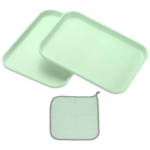 PATIKIL 7.9x5.9 Plastic Tray, 2 Pack Rectangular Plates Small Food Tray Wheat Plates Dishes Reusable Dessert Plate Trays with Cloth for Cake Fruits Salad Cupcake Steak Serving Green - color: Green, size: "xS(7.9"x5.9")