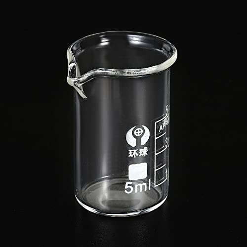 PATIKIL 5ml Low Form Glass Beaker, 3.3 Borosilicate Glass Graduated Printed Scale Measuring Cups with Spout for Kitchen Lab Liquids Transit Boiling - size: 5ml