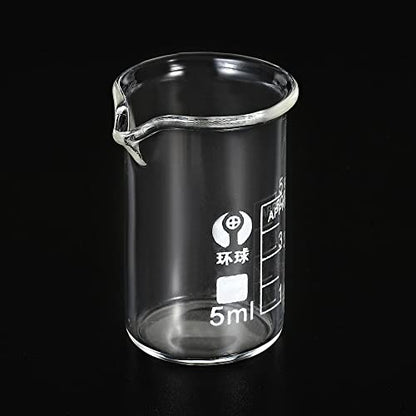 PATIKIL 5ml Low Form Glass Beaker, 3.3 Borosilicate Glass Graduated Printed Scale Measuring Cups with Spout for Kitchen Lab Liquids Transit Boiling - size: 5ml