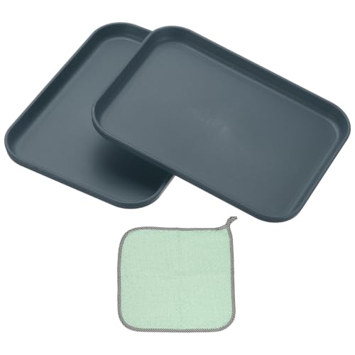PATIKIL 7.9x5.9 Plastic Tray, 2 Pack Rectangular Plates Small Food Tray Wheat Plates Dishes Reusable Dessert Plate Trays with Cloth for Cake Fruits Salad Cupcake Steak Serving Dark Blue - color: Dark Blue, size: "xS(7.9"x5.9")