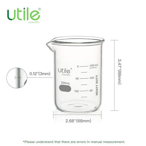 Utile 250ml Beaker Set, Upgraded Thickening Low Form Borosilicate 3.3 Glass Beakers, 12pcs of 8.5oz Graduated Beaker, with Printed Graduation, 4000.0250.12 - style: 250 ml (12pcs)