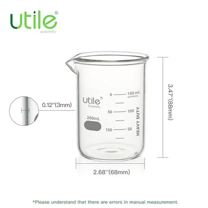 Utile 250ml Beaker Set, Upgraded Thickening Low Form Borosilicate 3.3 Glass Beakers, 12pcs of 8.5oz Graduated Beaker, with Printed Graduation, 4000.0250.12 - style: 250 ml (12pcs)