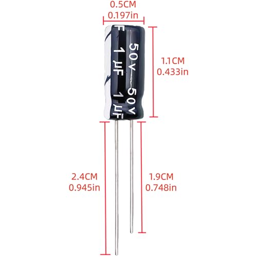 Electrolytic Capacitor YYipdian 1uF 50V 5x11mm High Temperature Resilience Aluminum Capacitors (Pack of 20) - size: 1uF 50V 5x11mm 20PCS