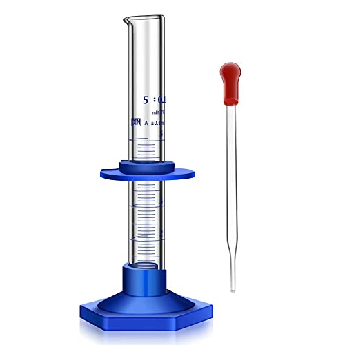Thick Glass Graduated Cylinder Measuring Liquid Lab Cylinders with Anti-falling Plastic Base and Bumper Guards (glass, 5ML) - size: 5ML