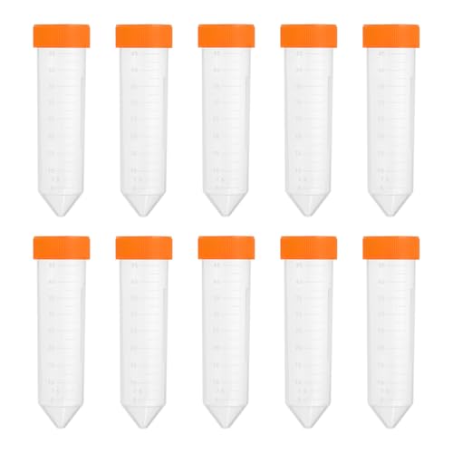 PATIKIL 50ML Plastic Centrifuge Tubes, 12 Pcs Conical Test Tube Container with Leak-Proof Screw Caps and Graduated Marks for Laboratory Liquid, Orange - color: Orange