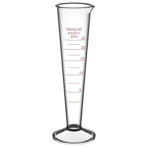stonylab Graduated Cylinder, 1-Pack Borosilicate Glass Conical Measuring Cylinder Beaker with Wide Mouth and Pour Spout for Precise Measurement, 25 ml - size: 25 ml
