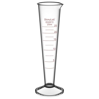 stonylab Graduated Cylinder, 1-Pack Borosilicate Glass Conical Measuring Cylinder Beaker with Wide Mouth and Pour Spout for Precise Measurement, 25 ml - size: 25 ml